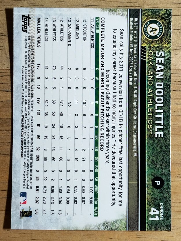 2015 Topps Chrome #41 Sean Doolittle