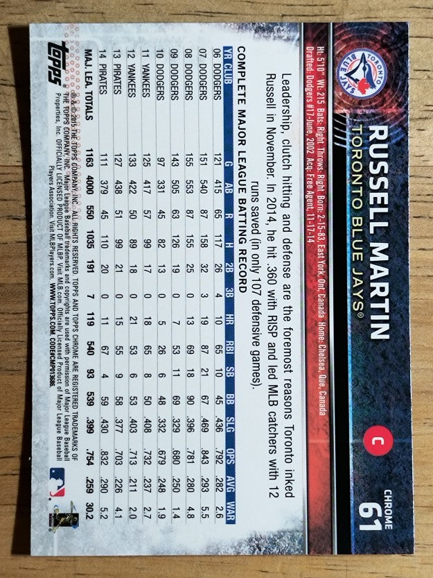 2015 Topps Chrome #61 Russell Martin