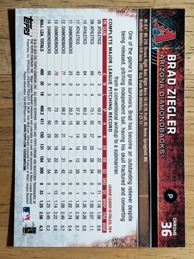 2015 Topps Chrome Refractors #36 Brad Ziegler