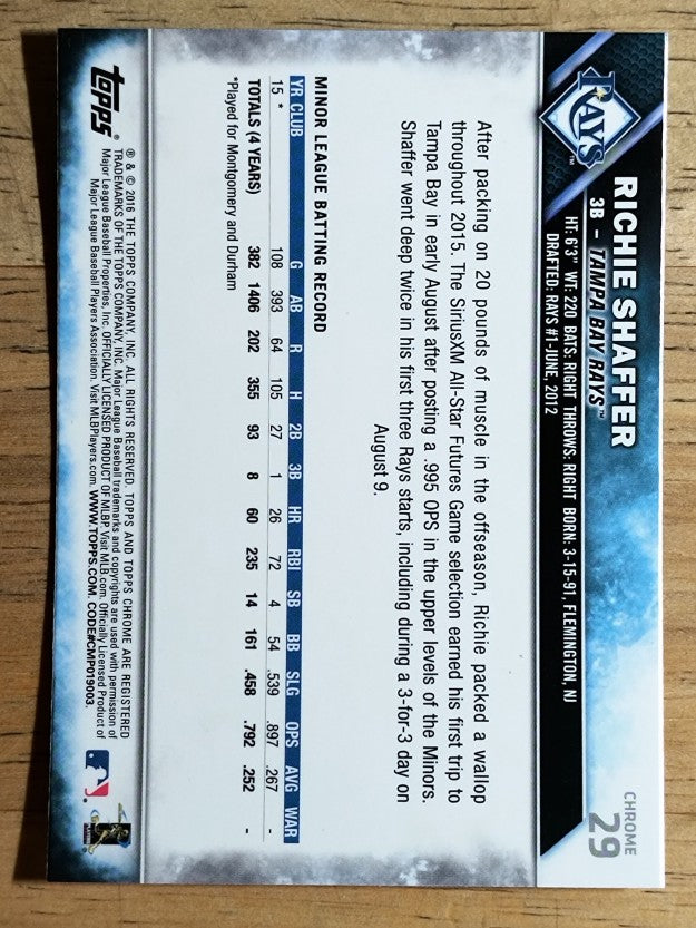 2016 Topps Chrome #29 Richie Shaffer RC