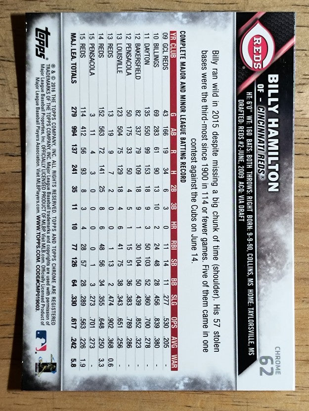 2016 Topps Chrome #62 Billy Hamilton