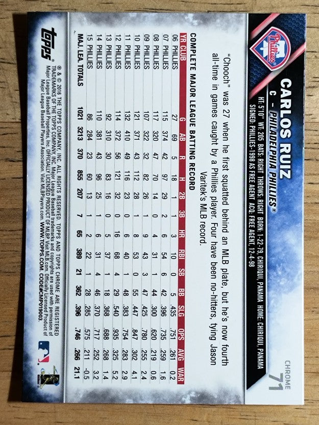 2016 Topps Chrome #71 Carlos Ruiz