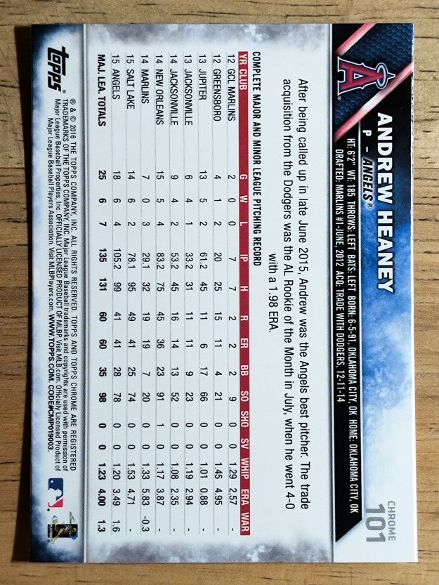 2016 Topps Chrome #101 Andrew Heaney