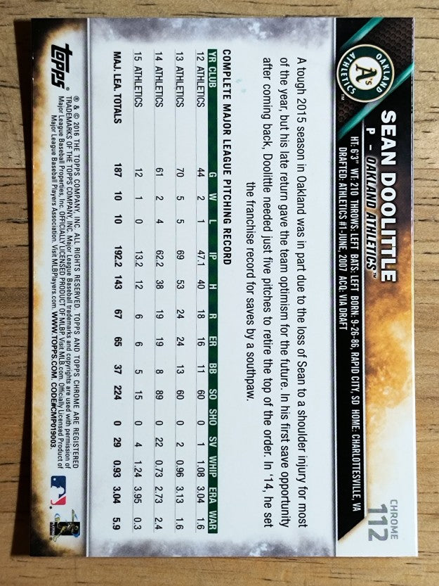 2016 Topps Chrome #112 Sean Doolittle