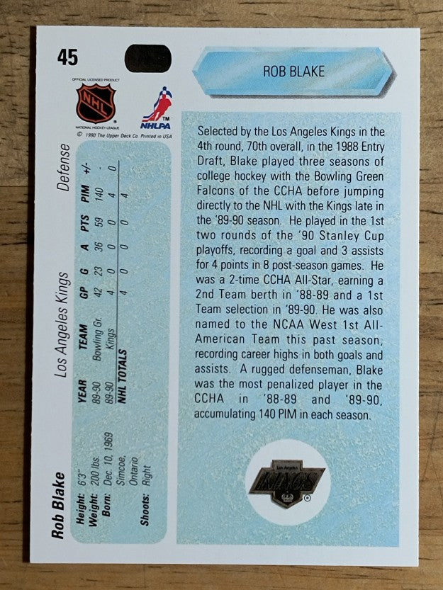 1990-91 Upper Deck #45 Rob Blake RC