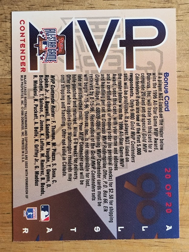 1996 Leaf All-Star Game MVP Contenders #20 Bonus Card
