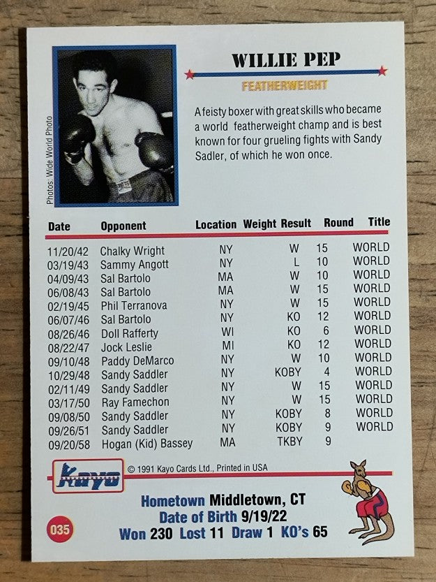 1991 Kayo #35 Willie Pep