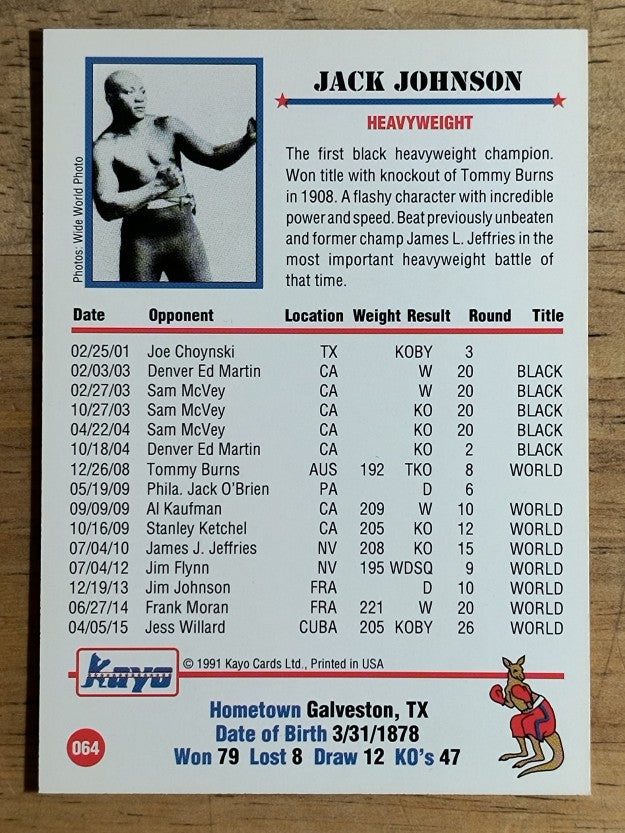1991 Kayo #64 Jack Johnson