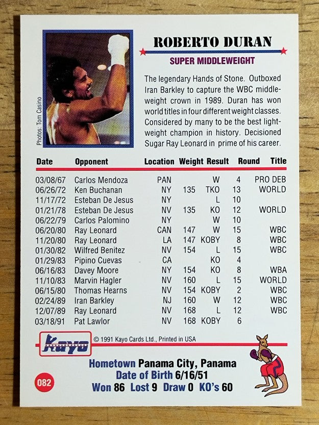 1991 Kayo #82 Roberto Duran