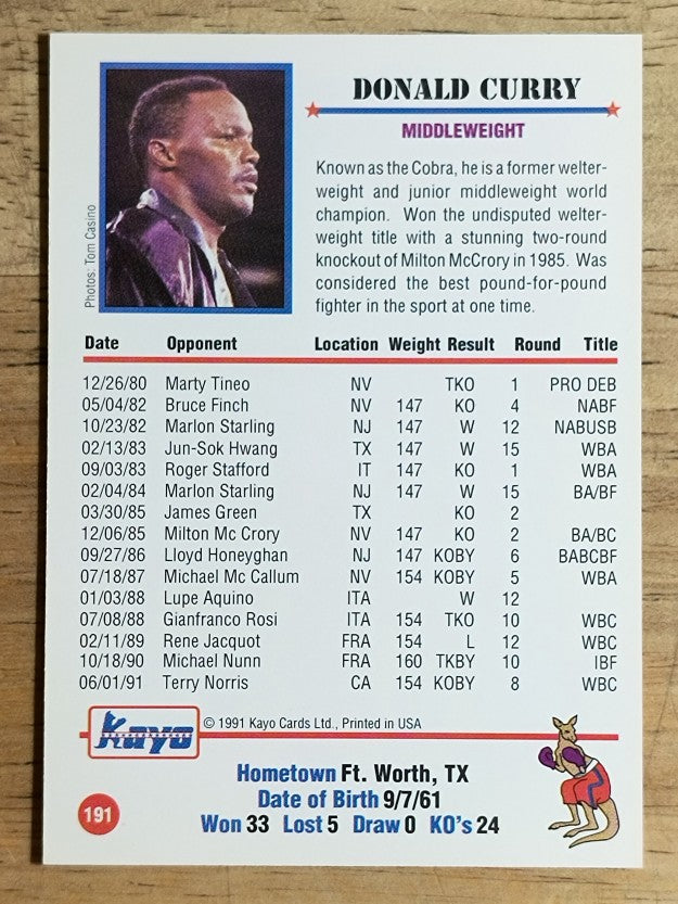 1991 Kayo #191 Donald Curry