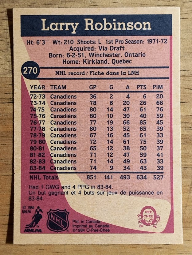1984-85 O-Pee-Chee #270 Larry Robinson