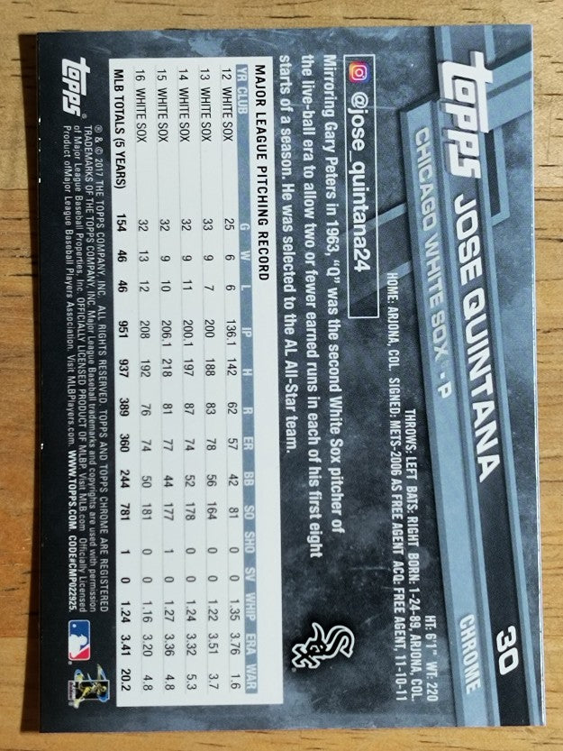 2017 Topps Chrome #30 Jose Quintana
