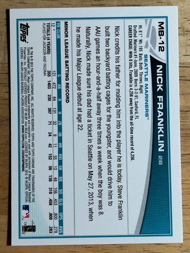 2013 Topps Chrome Update #MB12 Nick Franklin RC