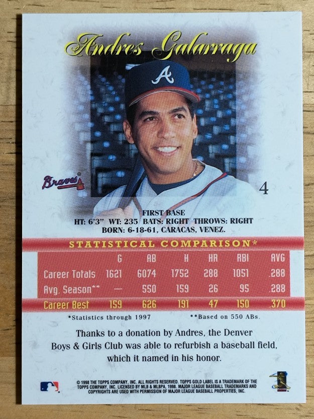 1998 Topps Gold Label Class 1 #4 Andres Galarraga