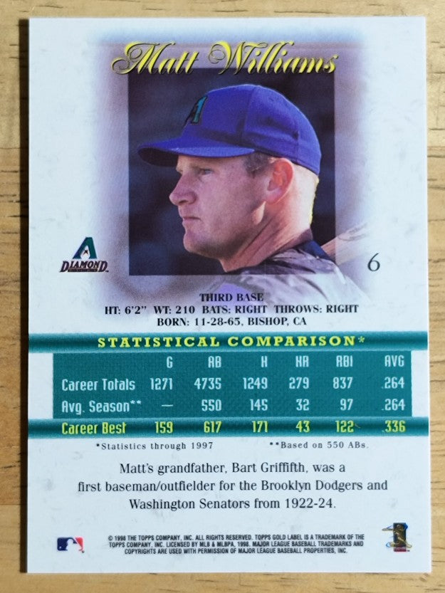 1998 Topps Gold Label Class 1 #6 Matt Williams