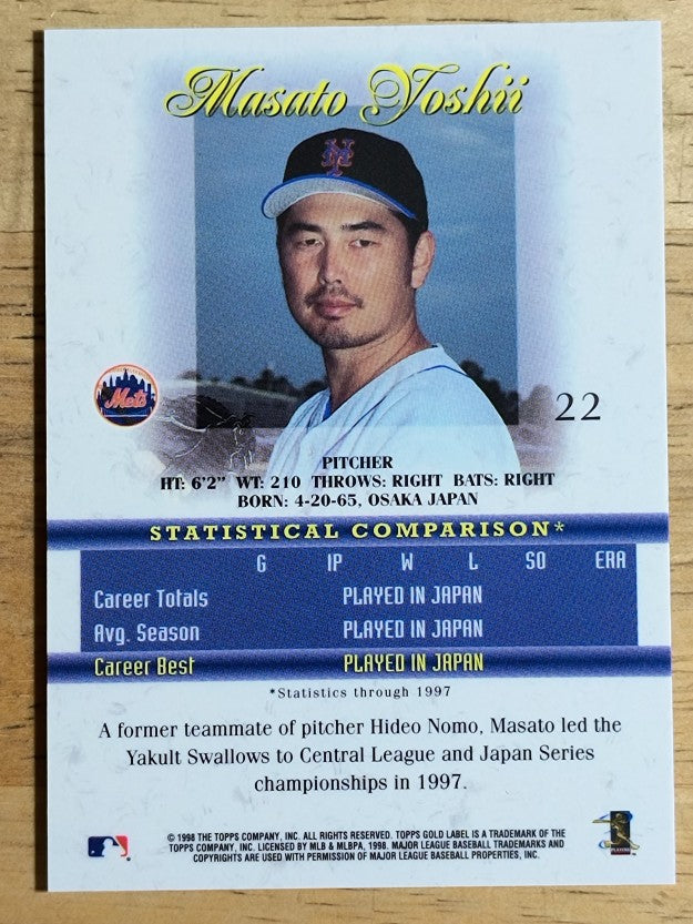 1998 Topps Gold Label Class 1 #22 Masato Yoshii RC