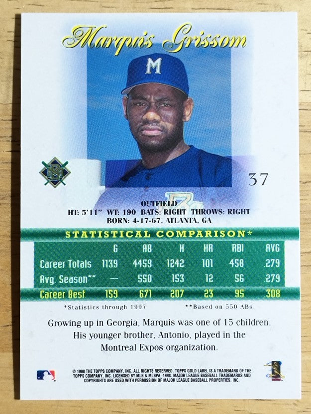 1998 Topps Gold Label Class 1 #37 Marquis Grissom