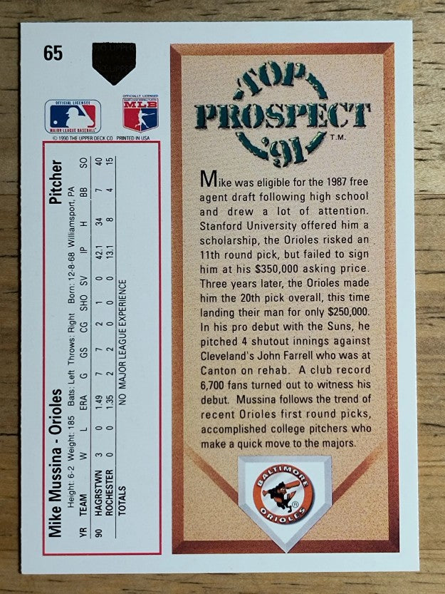 1991 Upper Deck #65 Mike Mussina RC