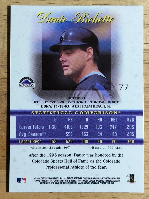 1998 Topps Gold Label Class 1 #77 Dante Bichette