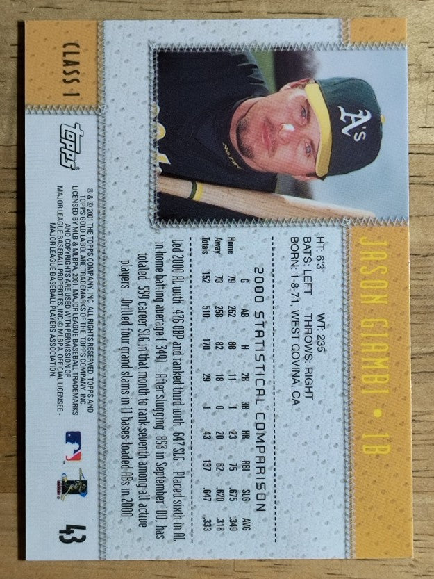 2001 Topps Gold Label Class 1 #43 Jason Giambi