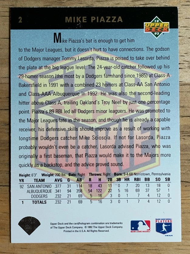 1993 Upper Deck #2 Mike Piazza