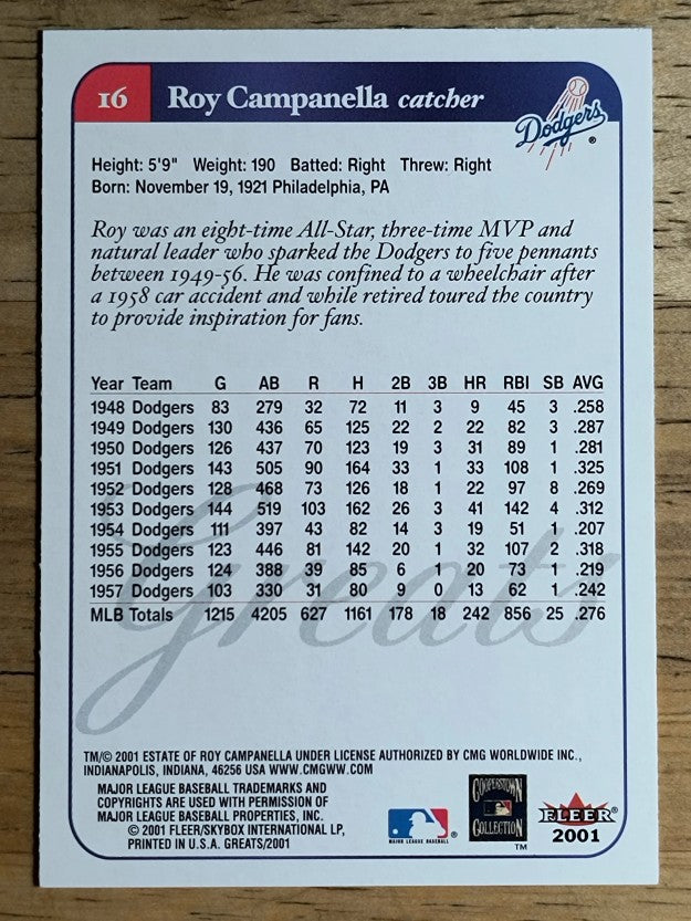2001 Greats of the Game #16 Roy Campanella