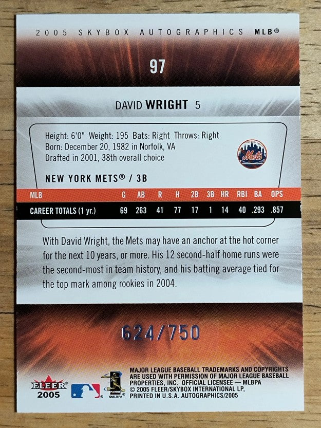 2005 SkyBox Autographics #97 David Wright ROO