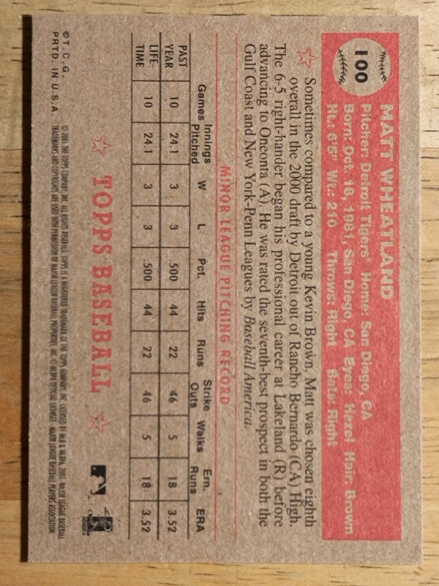 2001 Topps Heritage #100 Matt Wheatland