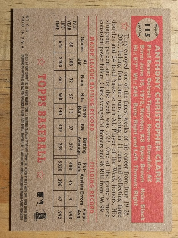 2001 Topps Heritage #115 Tony Clark