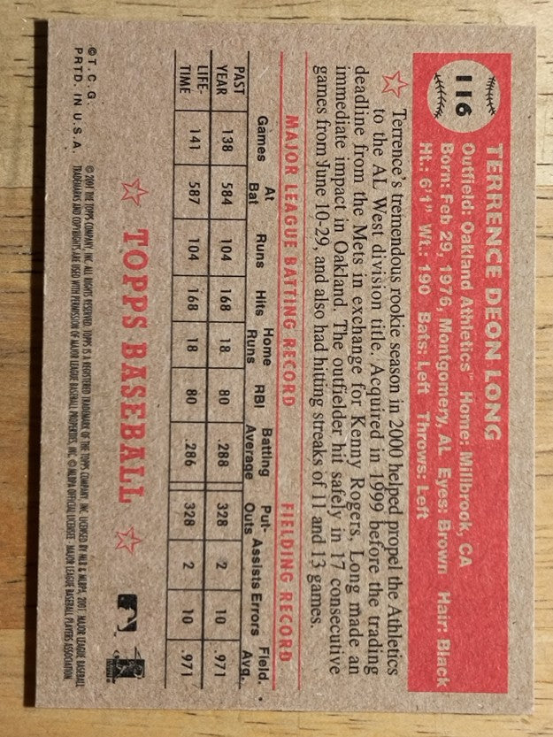 2001 Topps Heritage #116 Terrence Long