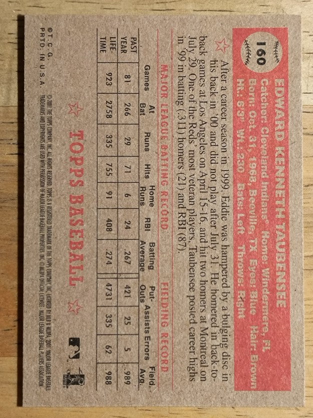 2001 Topps Heritage #160 Eddie Taubensee
