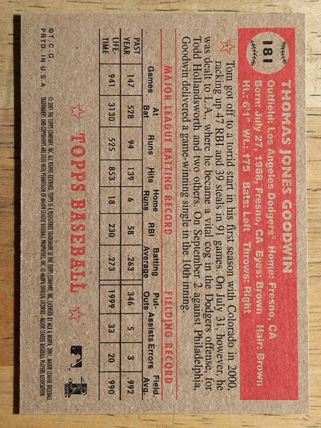 2001 Topps Heritage #181 Tom Goodwin