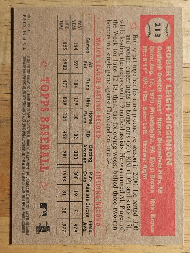 2001 Topps Heritage #213 Bobby Higginson