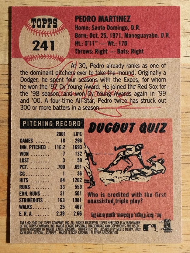 2002 Topps Heritage #241 Pedro Martinez