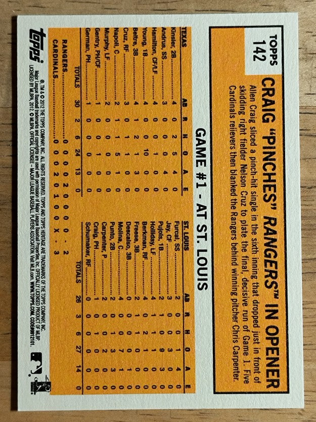2012 Topps Heritage #142 Allen Craig WS HL