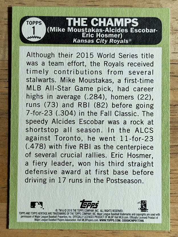 2016 Topps Heritage #1 Mike Moustakas/Alcides Escobar/Eric Hosmer