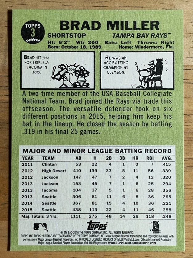 2016 Topps Heritage #3 Brad Miller