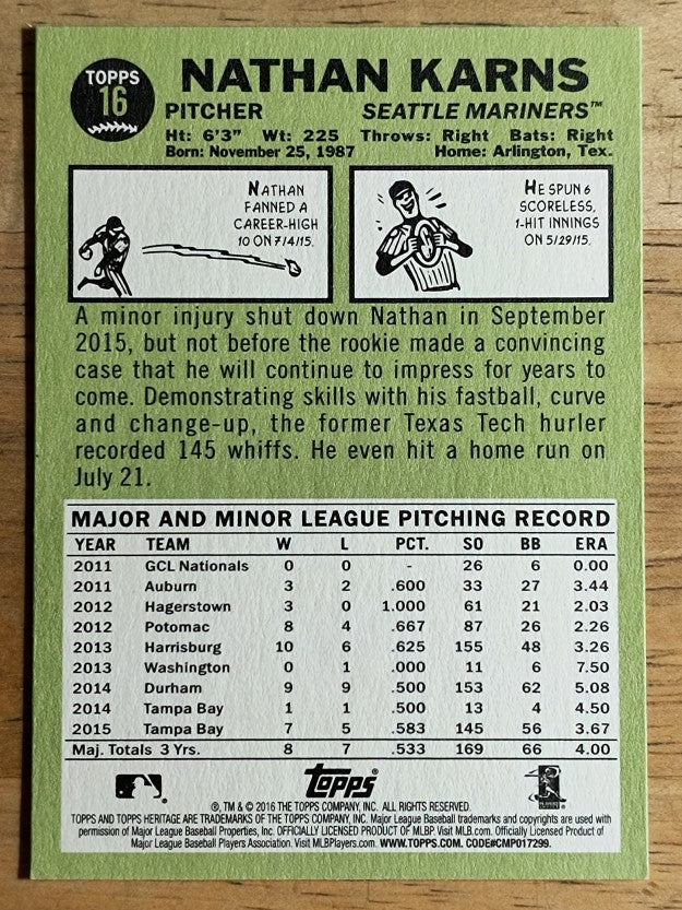 2016 Topps Heritage #16 Nathan Karns