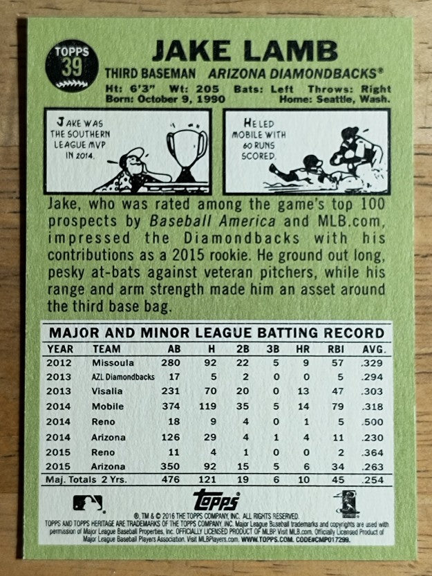 2016 Topps Heritage #39 Jake Lamb
