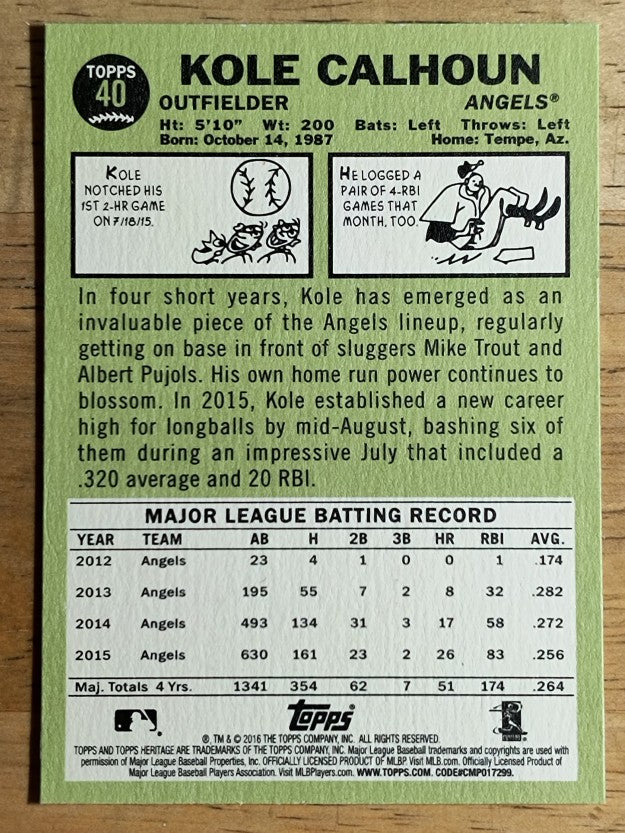 2016 Topps Heritage #40 Kole Calhoun
