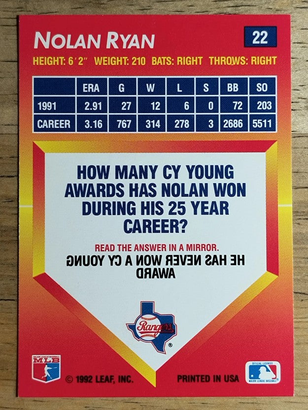 1992 Triple Play #22 Nolan Ryan