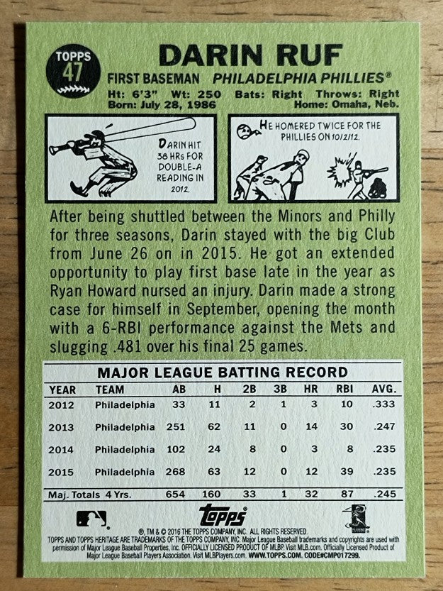 2016 Topps Heritage #47 Darin Ruf