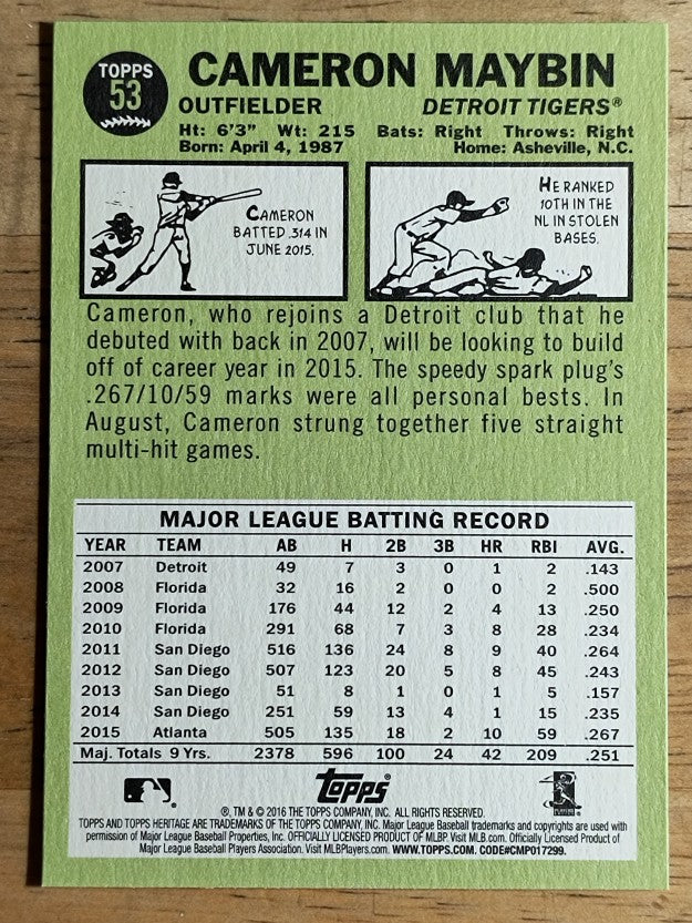 2016 Topps Heritage #53 Cameron Maybin