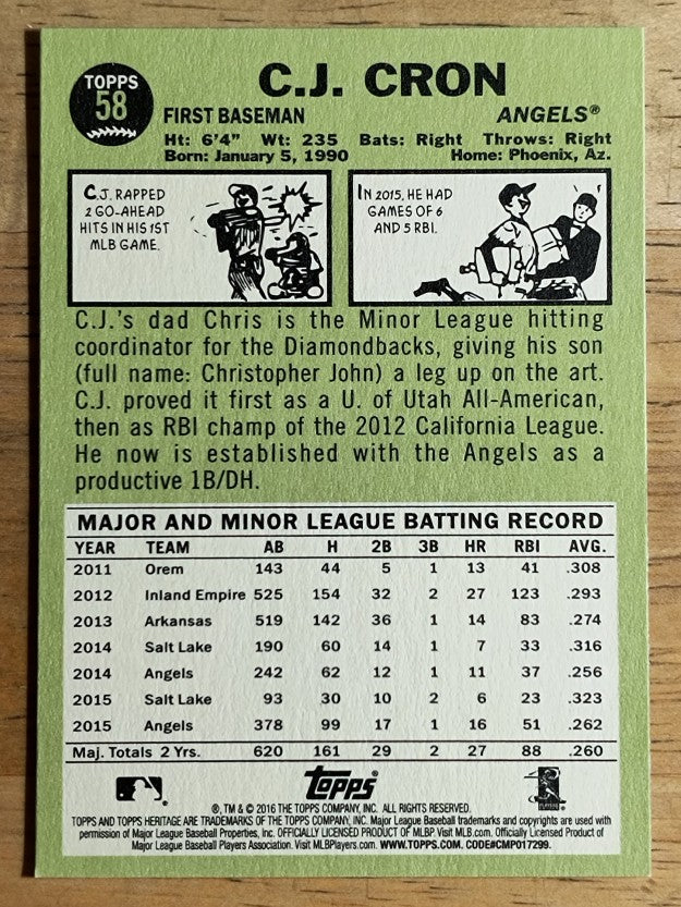 2016 Topps Heritage #58A C.J. Cron