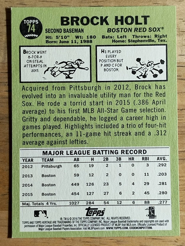 2016 Topps Heritage #74 Brock Holt