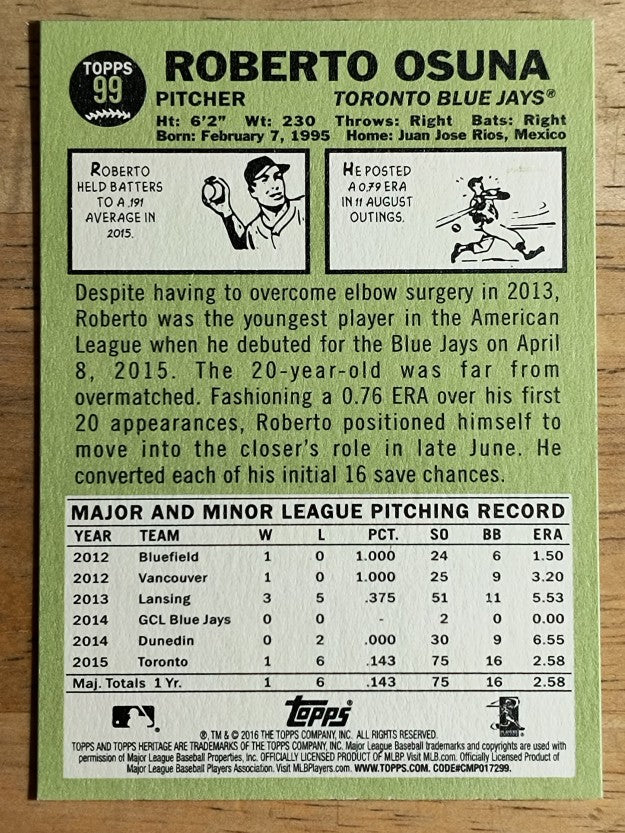 2016 Topps Heritage #99 Roberto Osuna