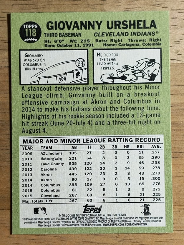 2016 Topps Heritage #118 Giovanny Urshela