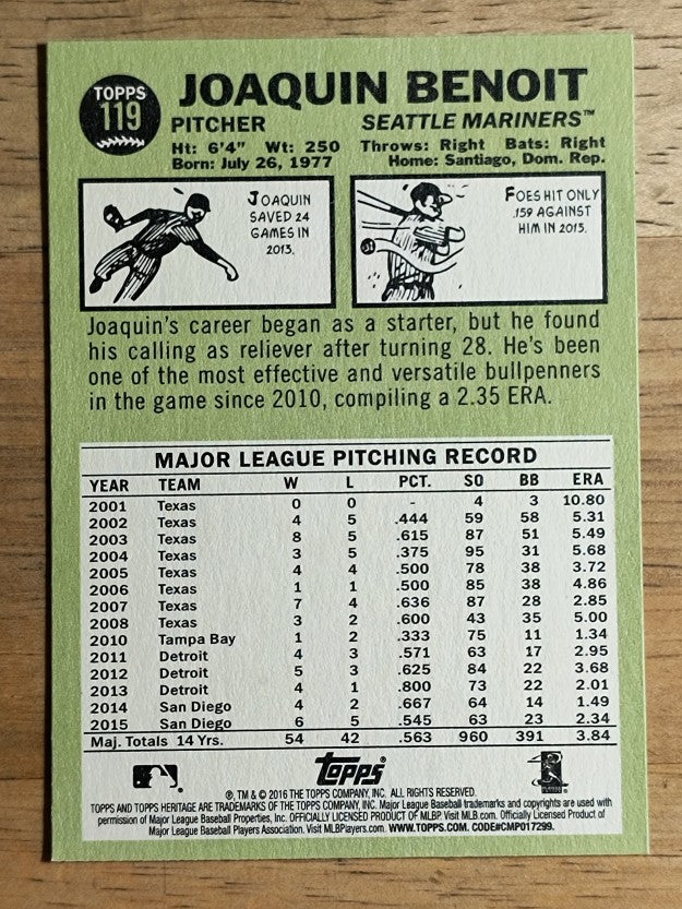 2016 Topps Heritage #119 Joaquin Benoit