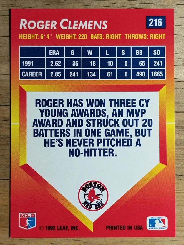 1992 Triple Play #216 Roger Clemens