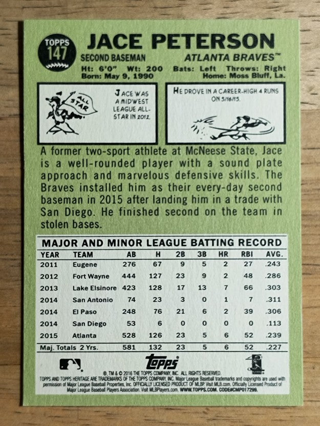 2016 Topps Heritage #147 Jace Peterson